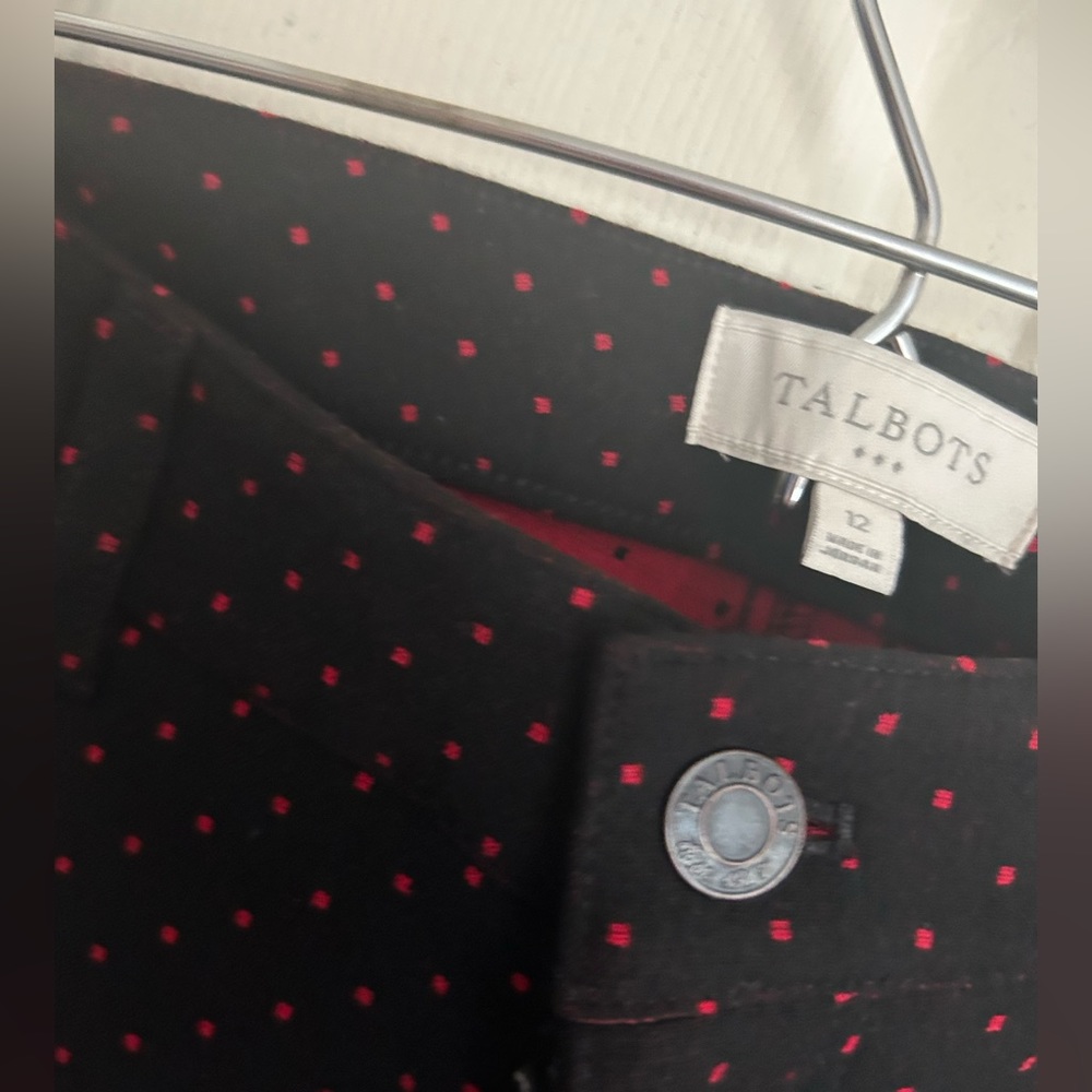 New Talbots Stretchy Black Red Dot Straight Leg Pants SZ 12 *